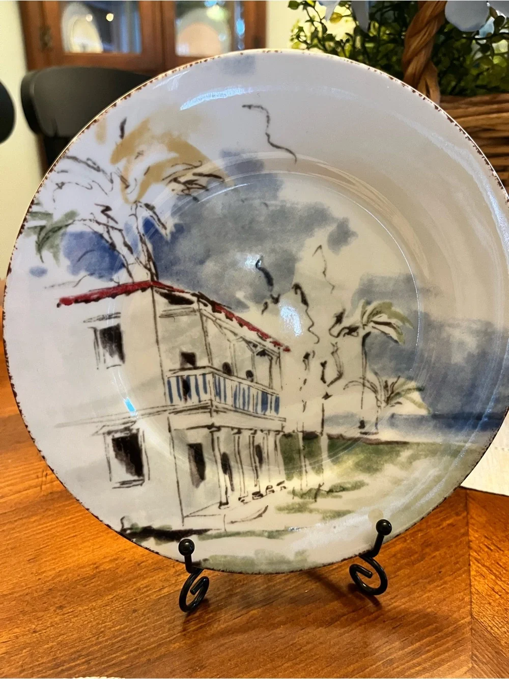 Pier One Destination 7 1/2” salad/dessert plates Set of 4, Red & Blue Accents